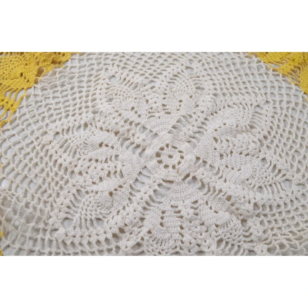 Vintage Round White & Yellow Handmade Crochet Doily 22